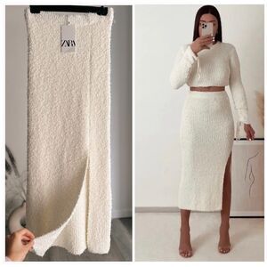 ZARA FAUX FUR MIDI SKIRT NEW ECRU